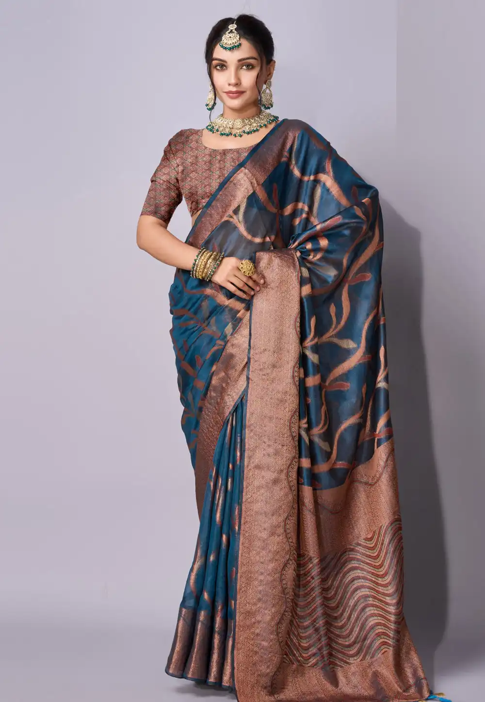 Blue Organza Saree With Blouse 293719