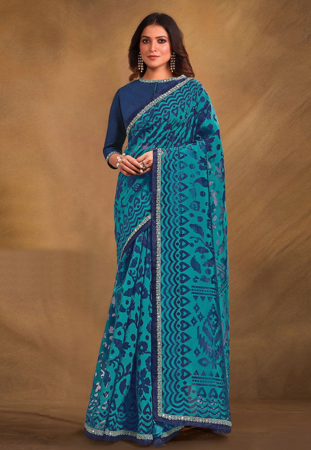 Blue Organza Saree With Blouse 287051