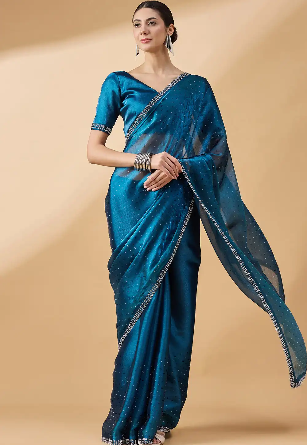 Blue Organza Saree With Blouse 288888