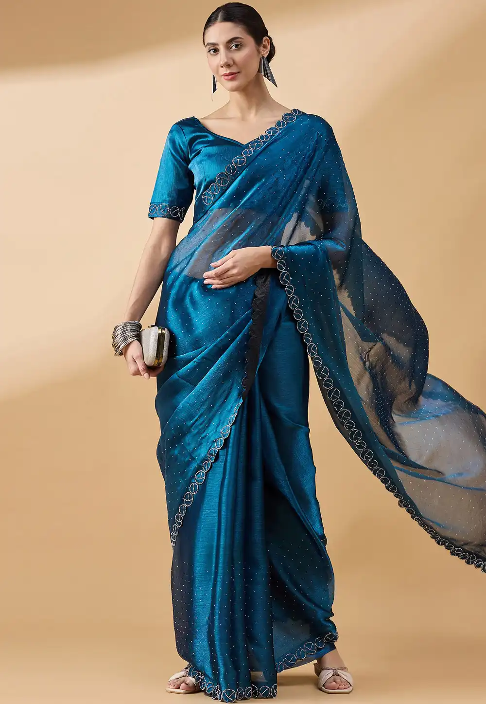 Blue Organza Saree With Blouse 288895