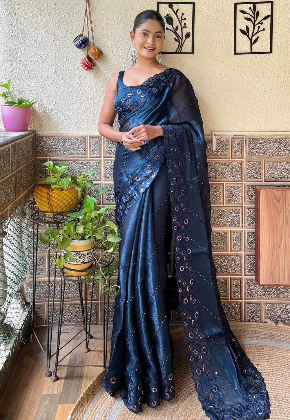 Blue Organza Saree With Blouse 296069