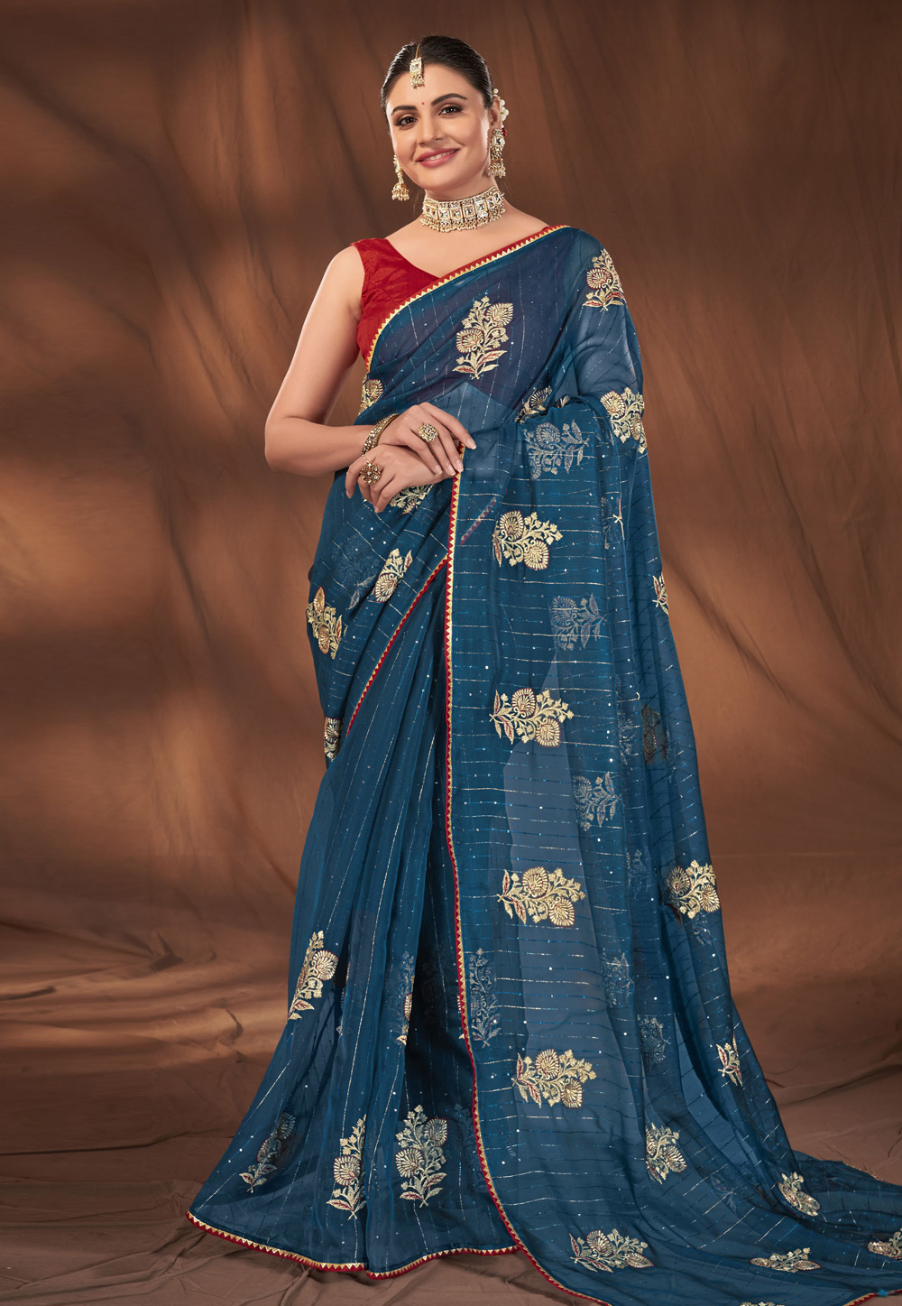 Blue Organza Saree With Blouse 287814