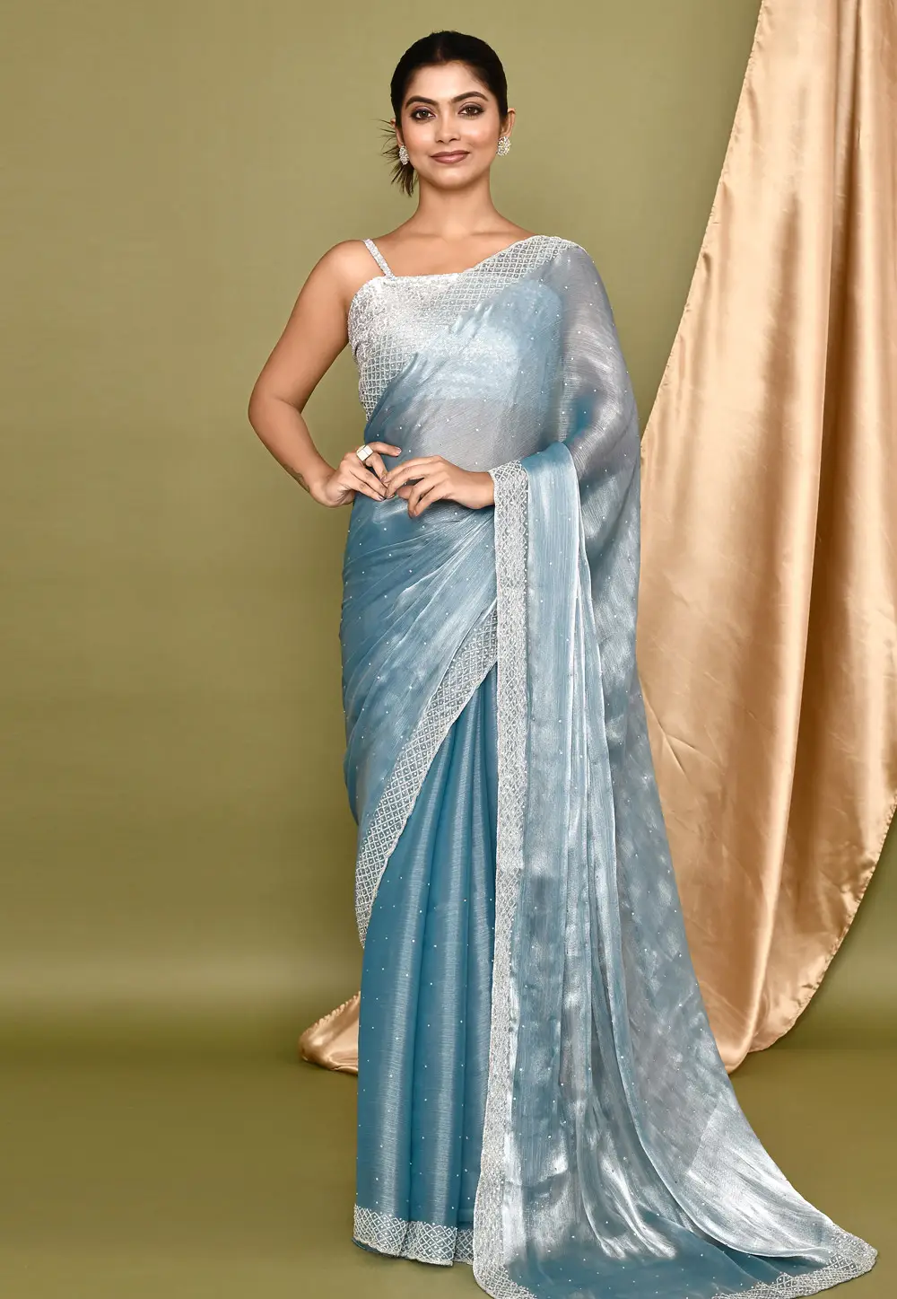 Blue Organza Saree With Blouse 295935