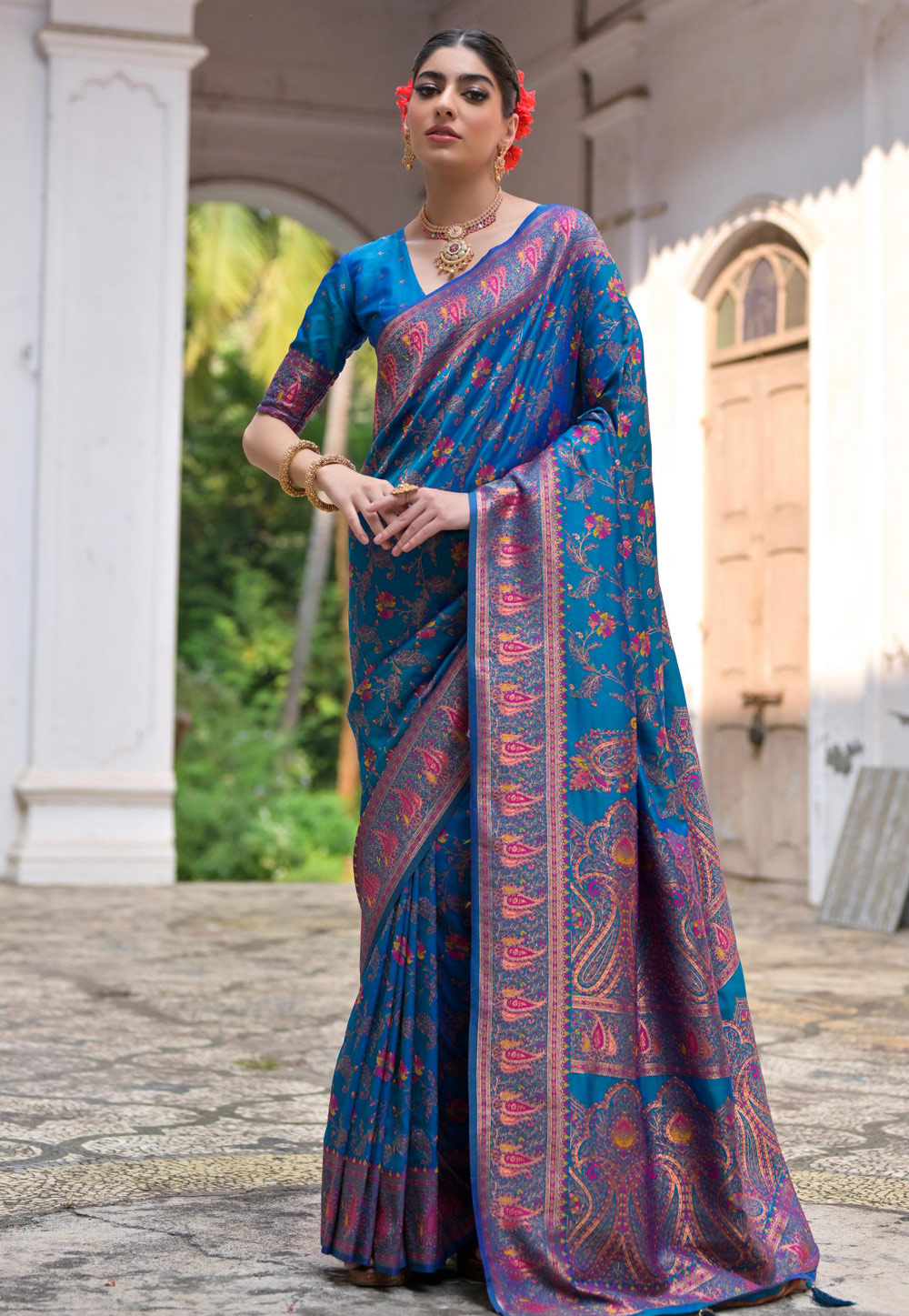 Blue Pashmina Saree With Blouse 305667