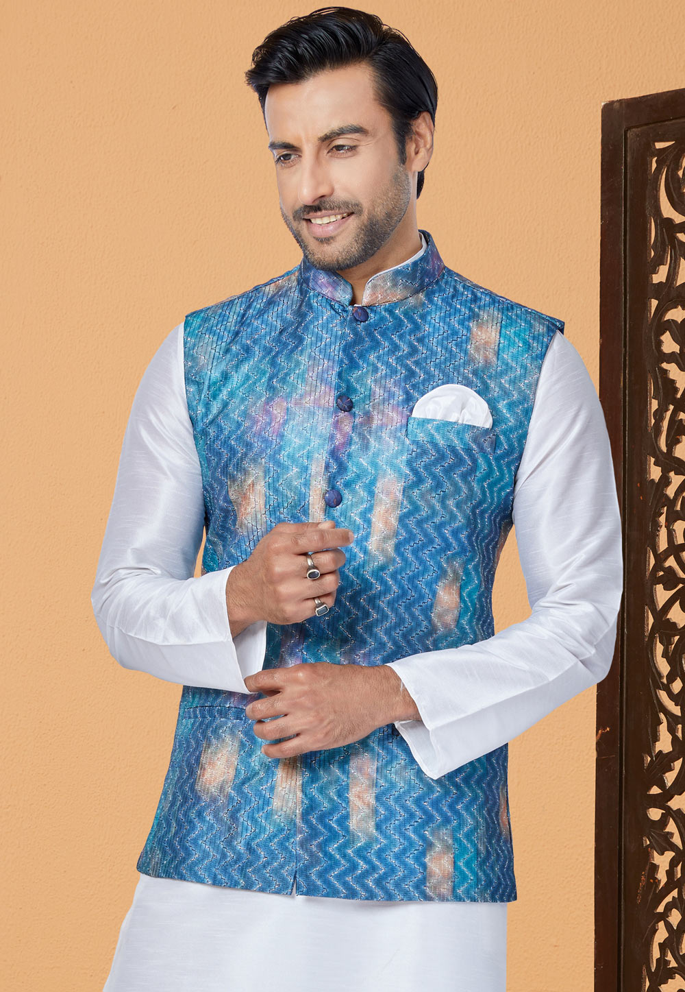 Blue Polyester Nehru Jacket 286789