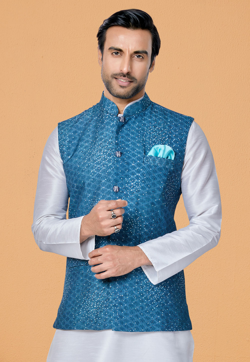 Blue Polyester Nehru Jacket 286805