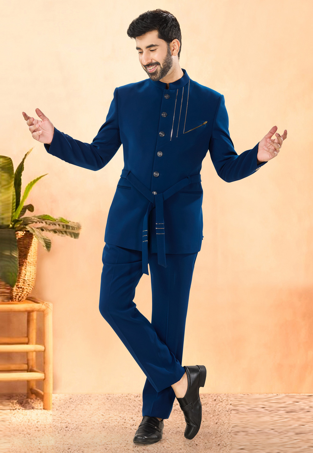 Blue Rayon Jodhpuri Suit 306148