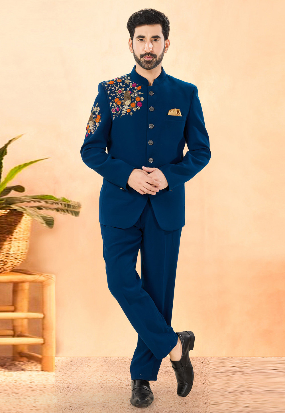 Blue Rayon Jodhpuri Suit 306149