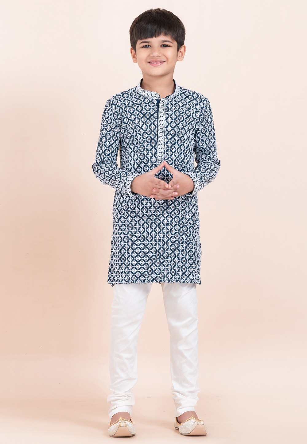 Blue Rayon Kids Kurta Pajama 305350