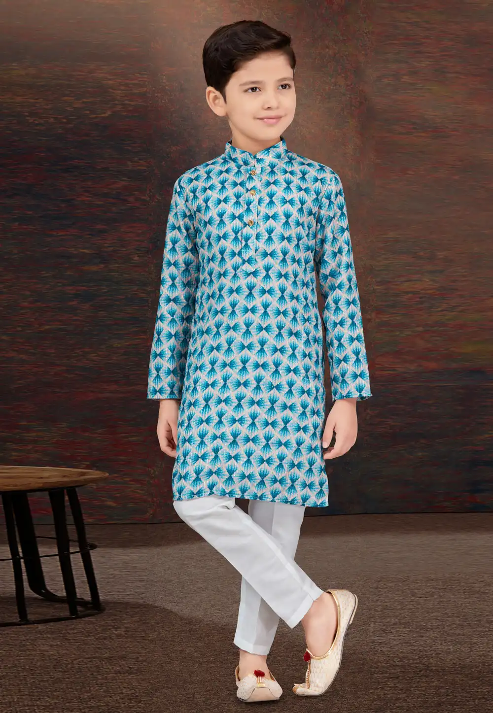 Blue Rayon Kids Kurta Pajama 294986