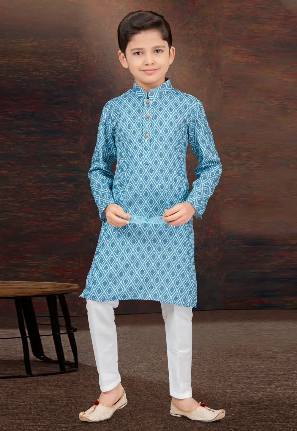 Blue Rayon Kids Kurta Pajama 294988