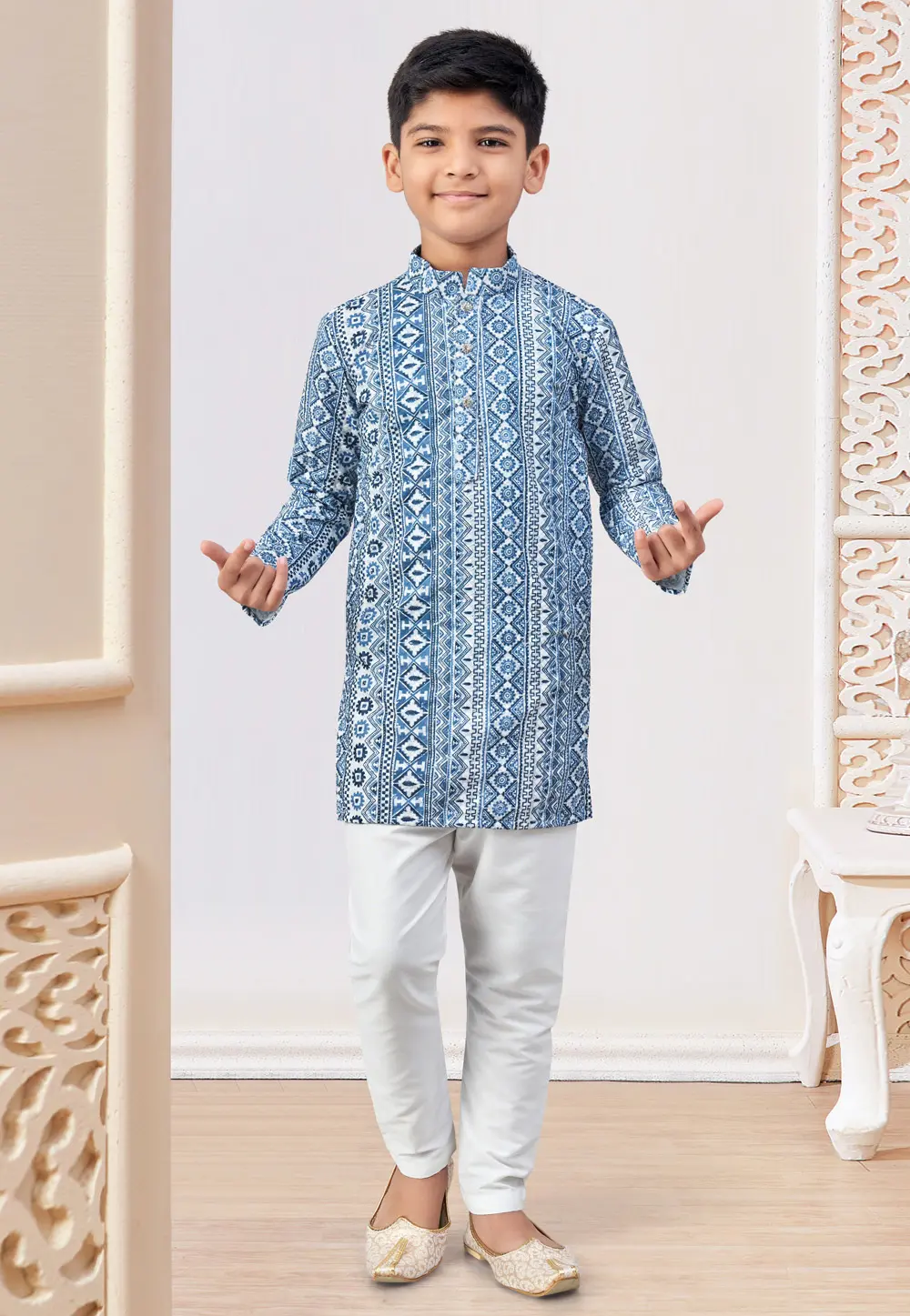 Blue Rayon Kids Kurta Pajama 303811