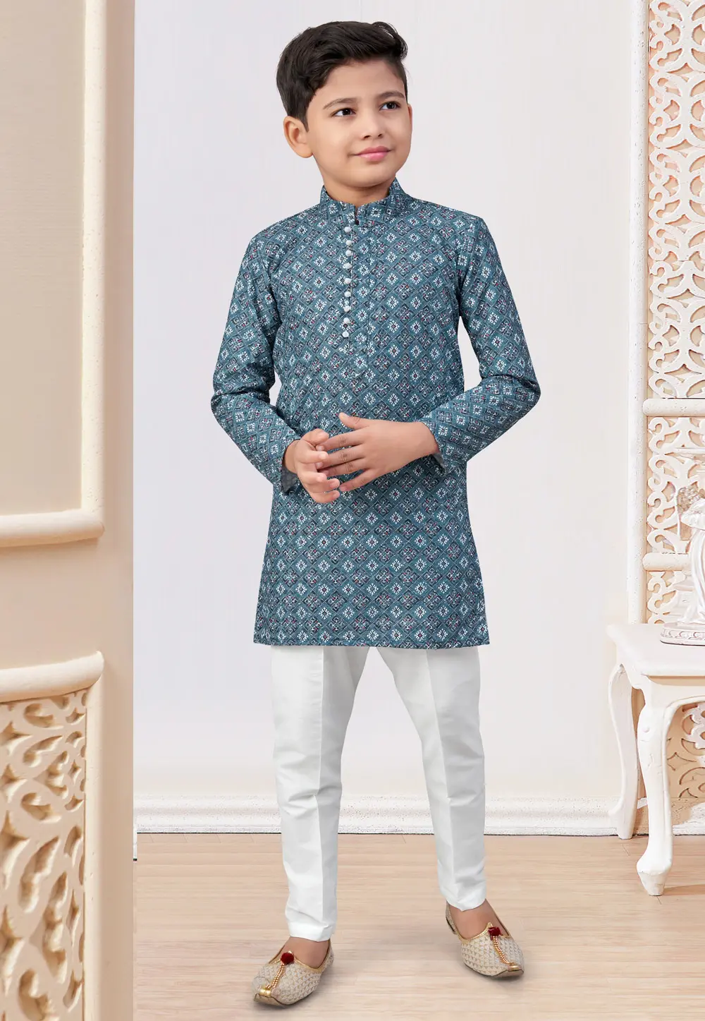 Blue Rayon Kids Kurta Pajama 303814