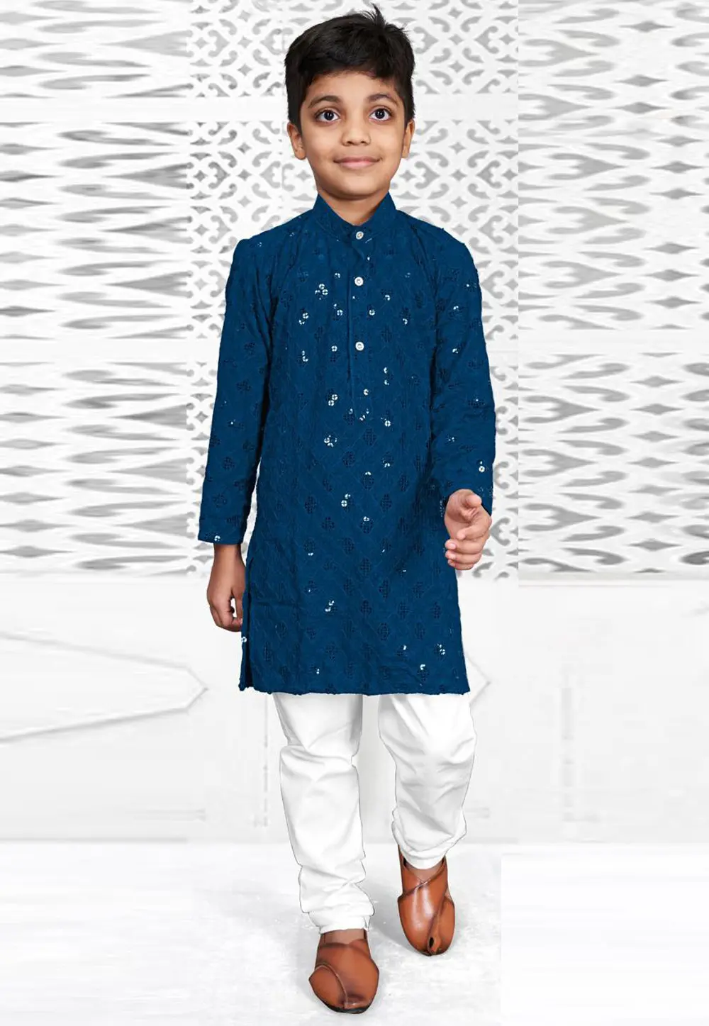 Blue Rayon Kids Kurta Pajama 304266