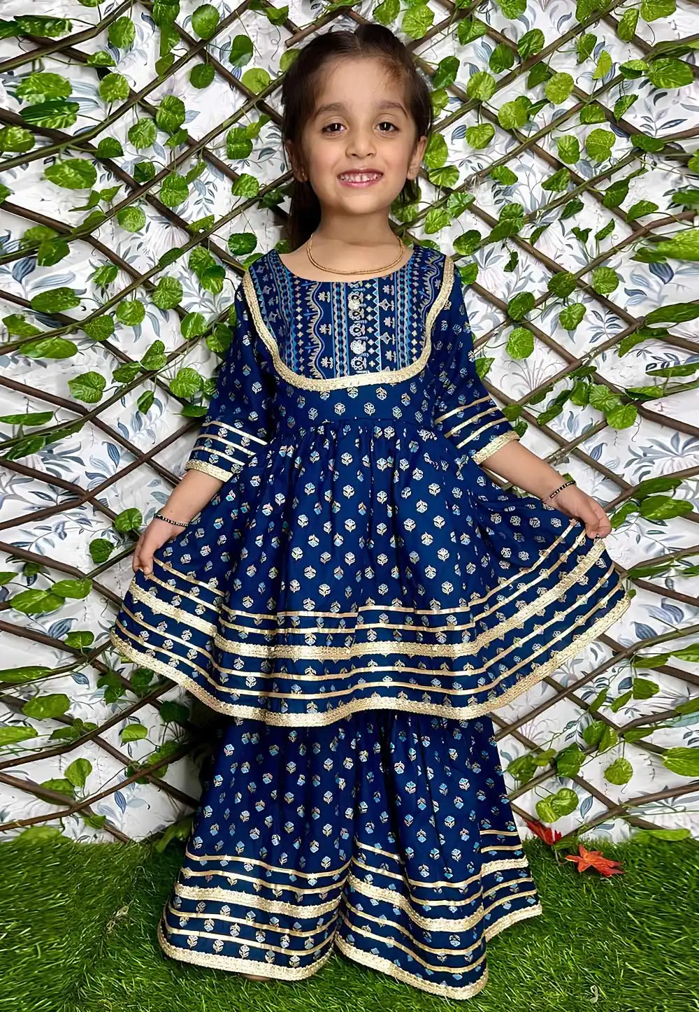 Blue Rayon Kids Sharara Suit 291011