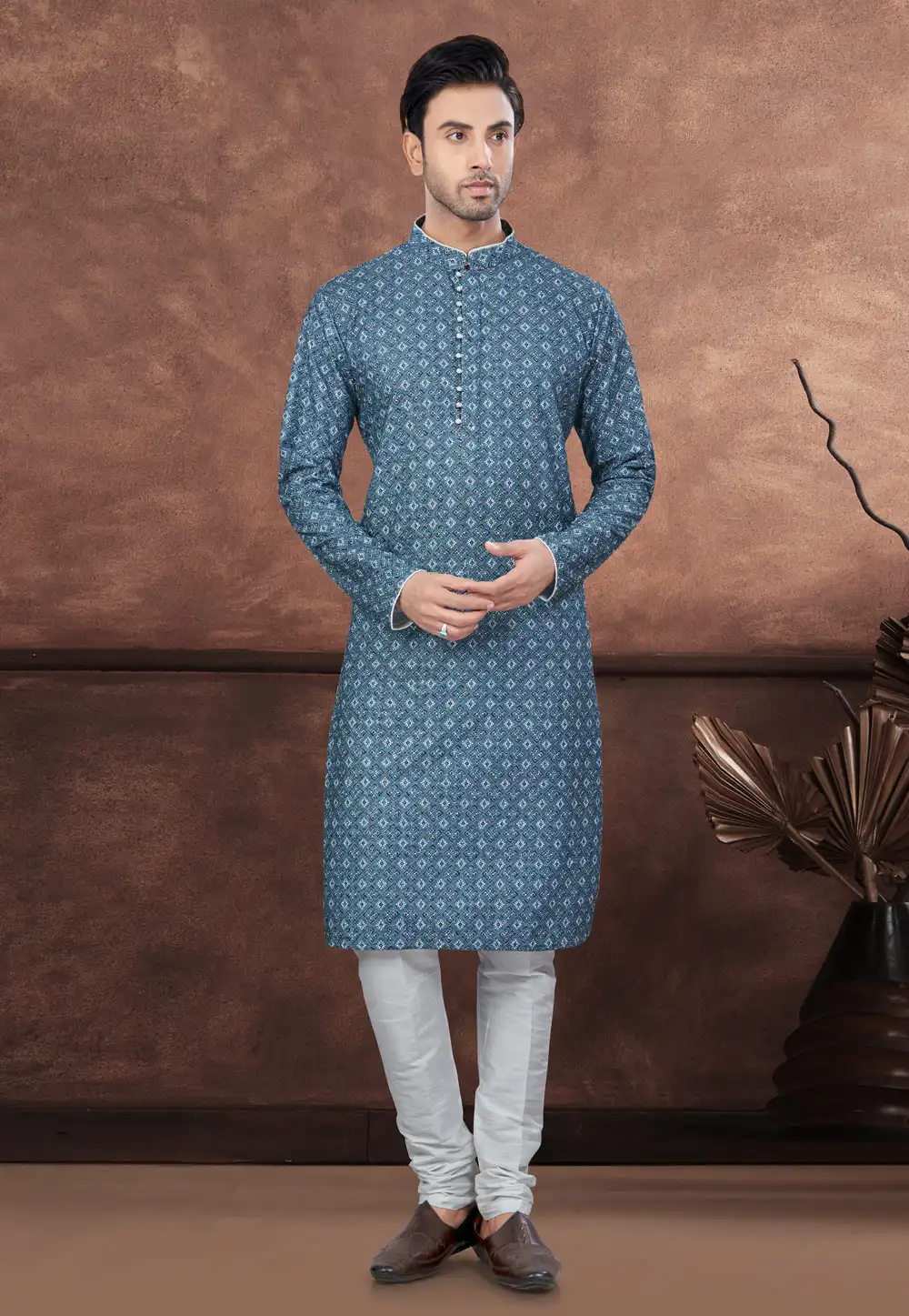 Blue Rayon Kurta Pajama 294616