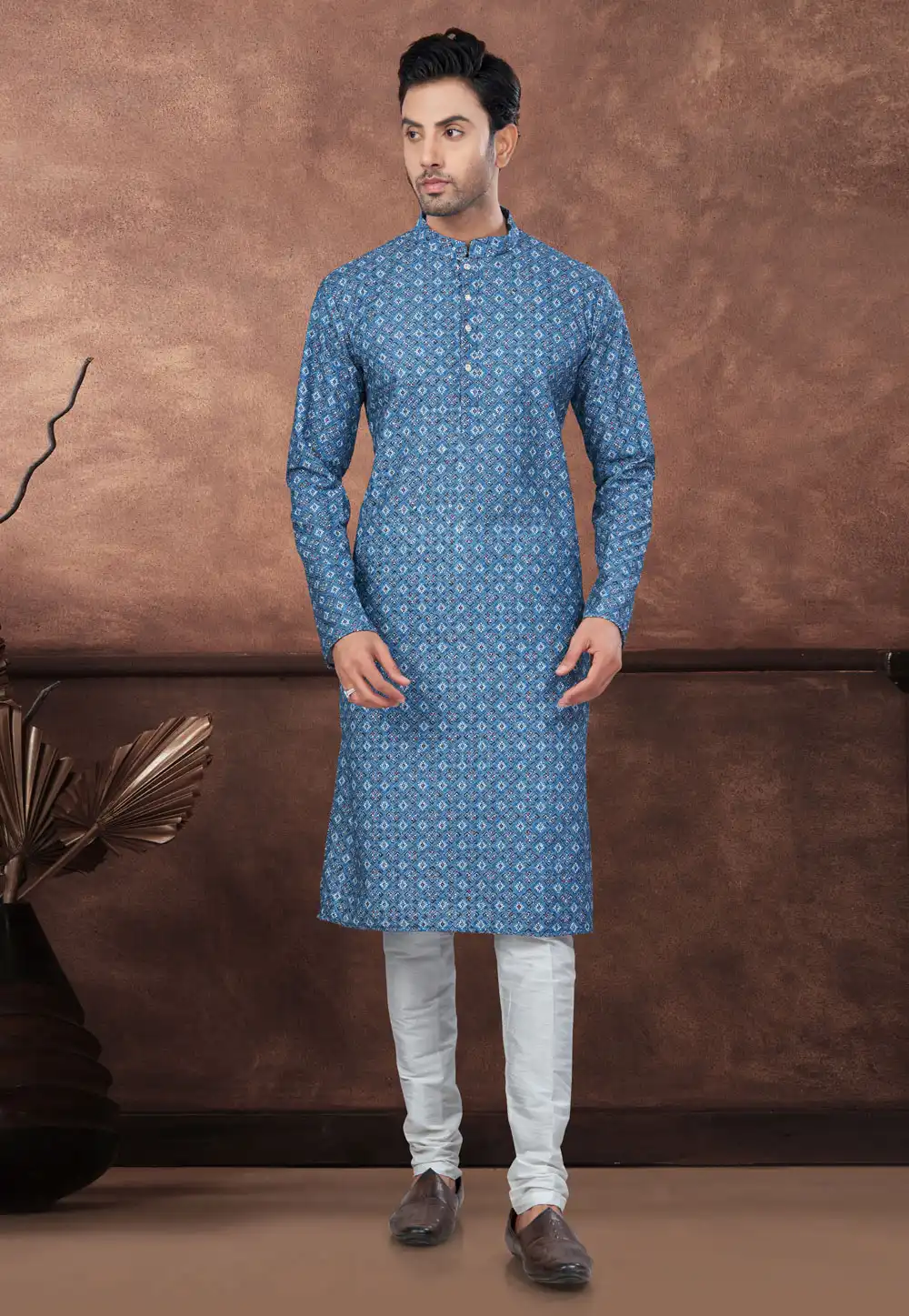 Blue Rayon Kurta Pajama 294622