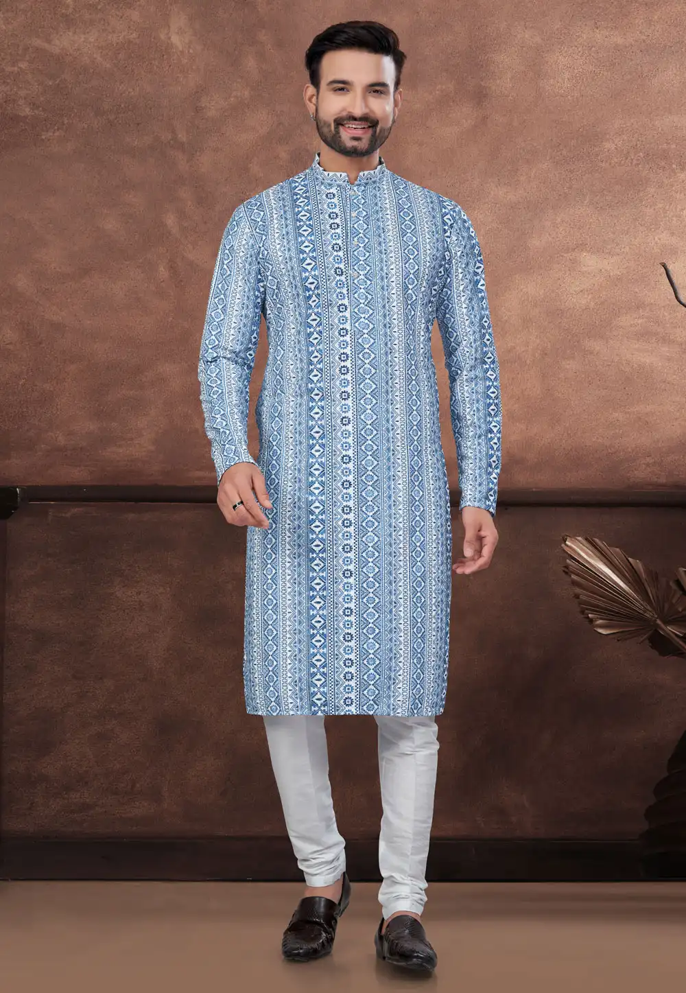 Blue Rayon Kurta Pajama 294625