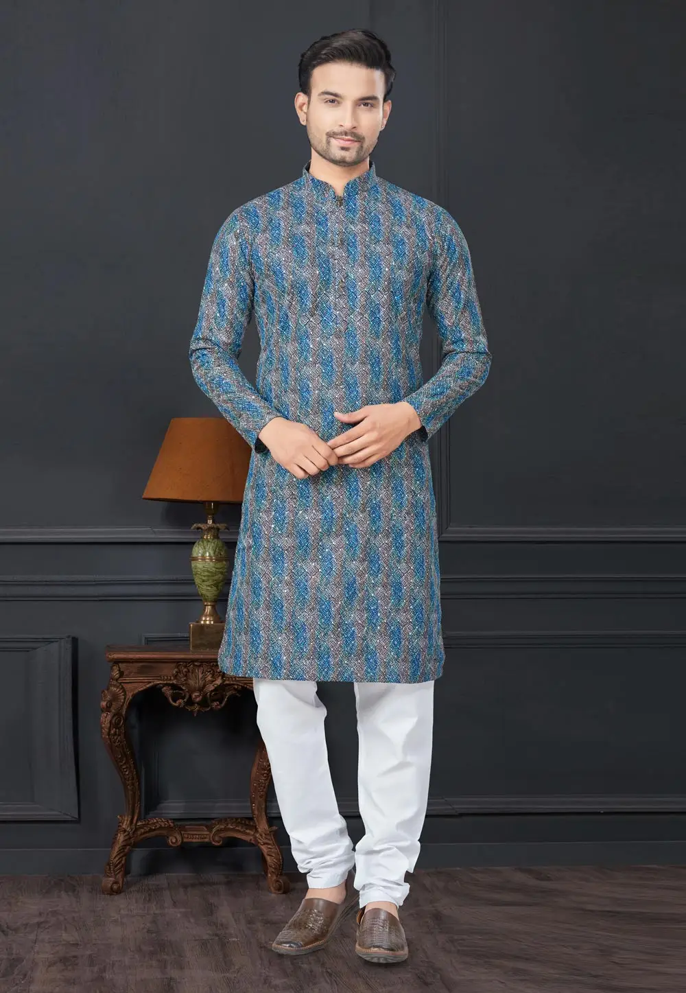 Blue Rayon Kurta Pajama 296616