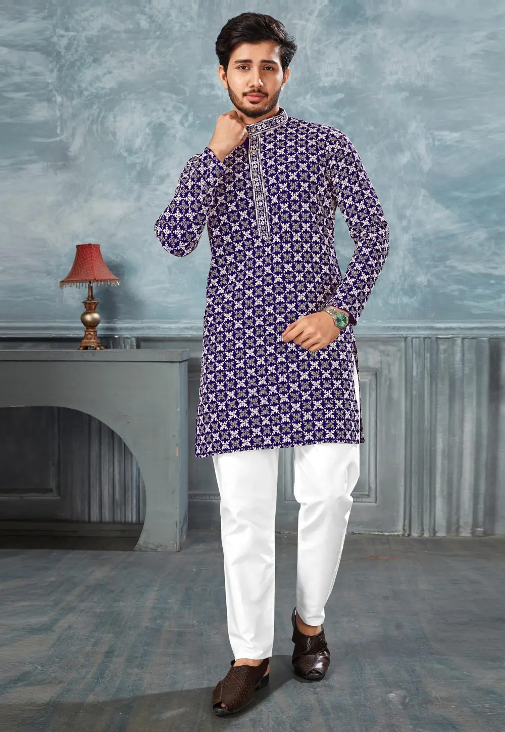 Blue Rayon Kurta Pajama 298134