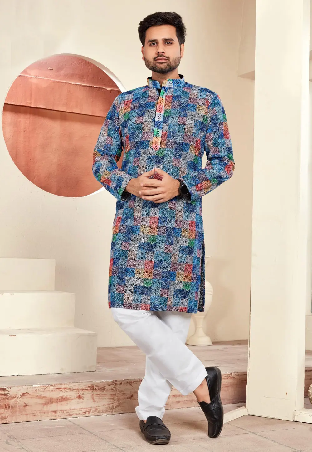 Blue Rayon Kurta Pajama 300467