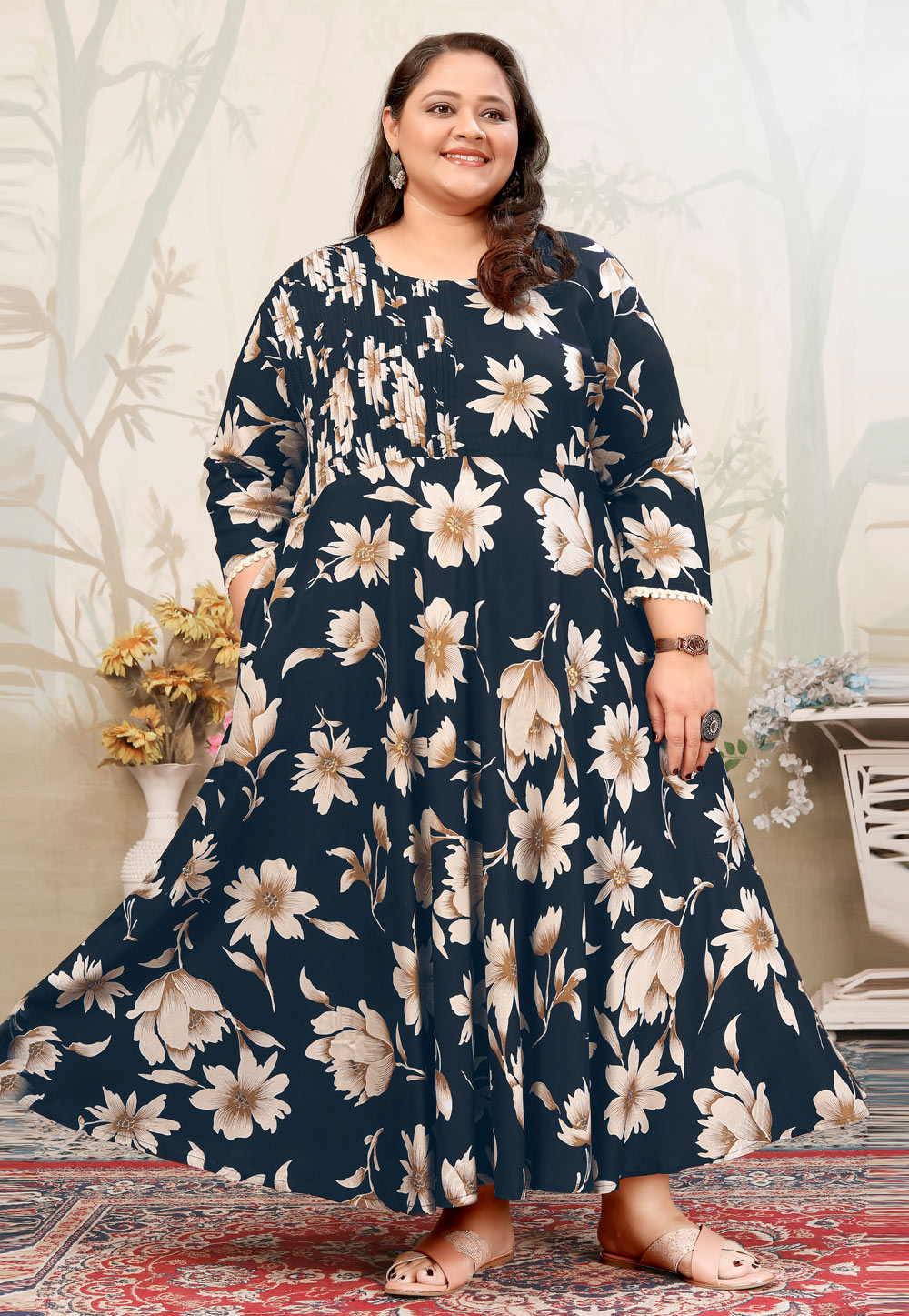 Blue Rayon Printed Long Tunic 309067