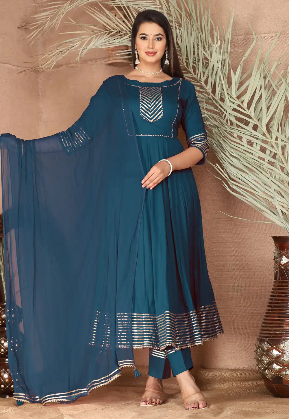 Blue Rayon Readymade Anarkali Suit 292764