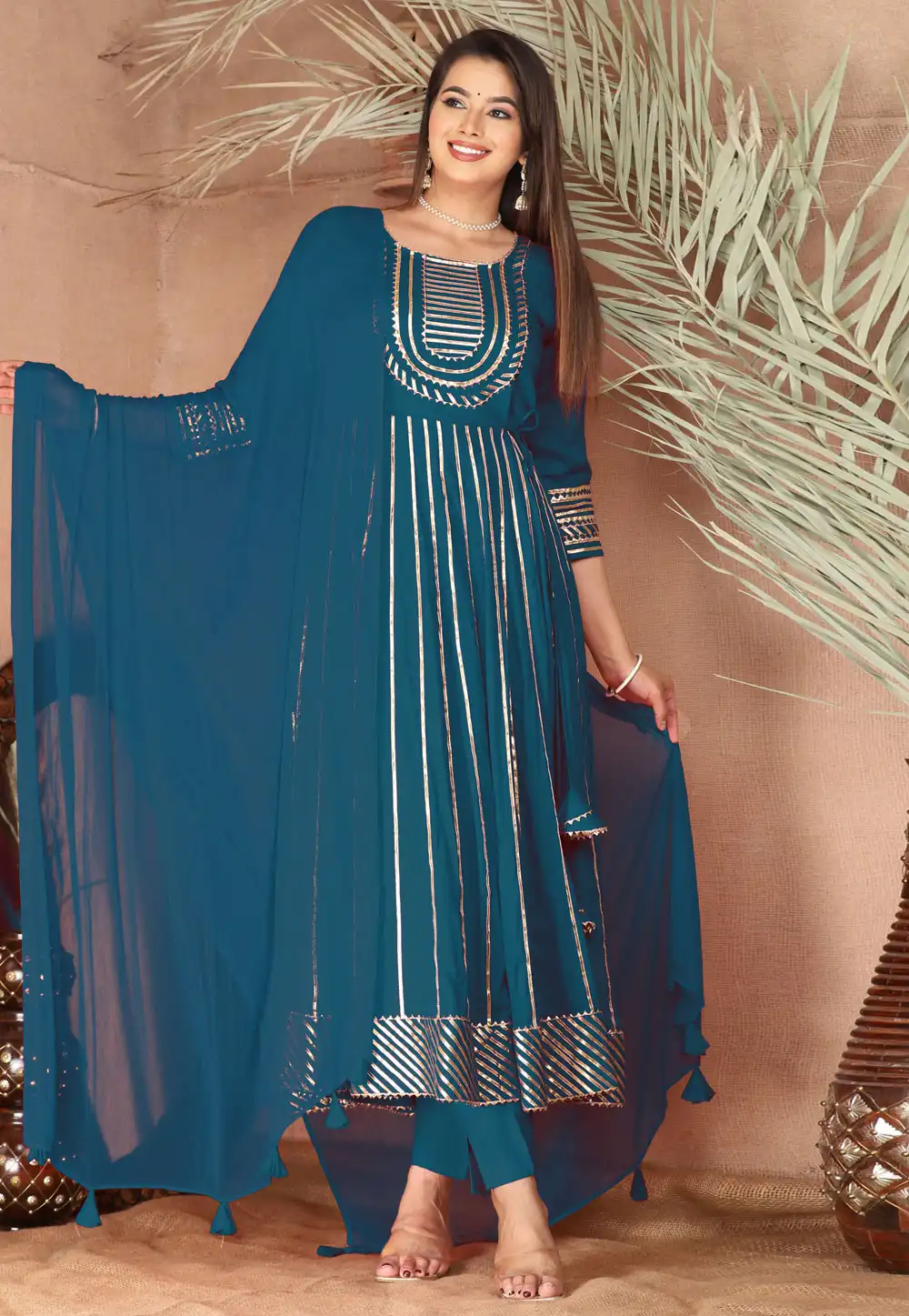 Blue Rayon Readymade Anarkali Suit 292776