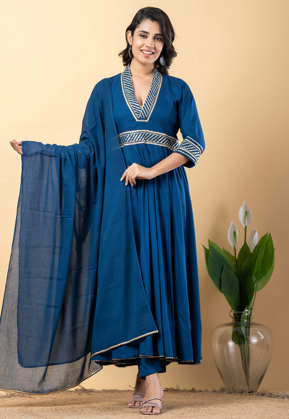 Blue Rayon Readymade Long Anarkali Suit 306185