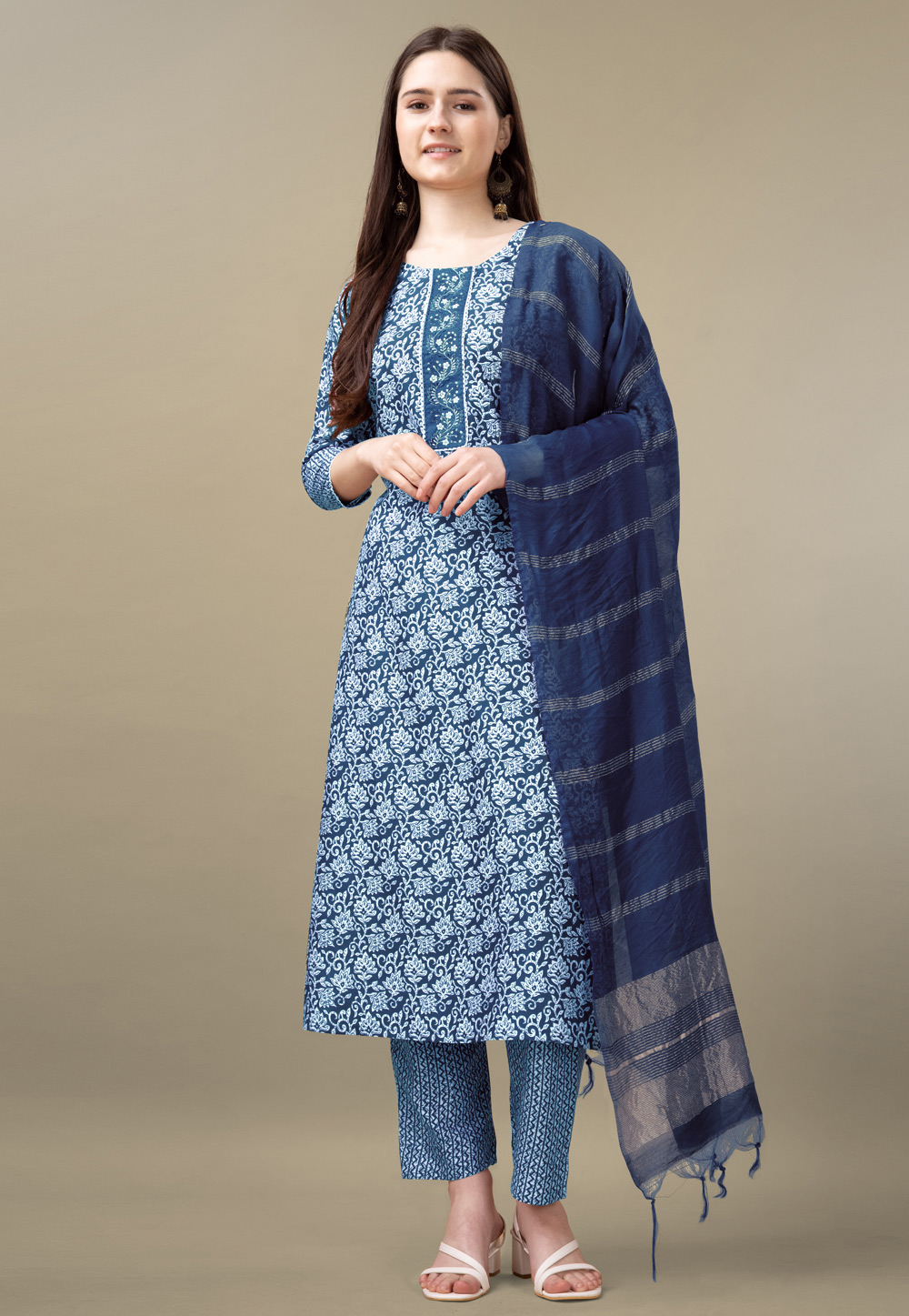 Blue Rayon Readymade Pakistani Suit 282484