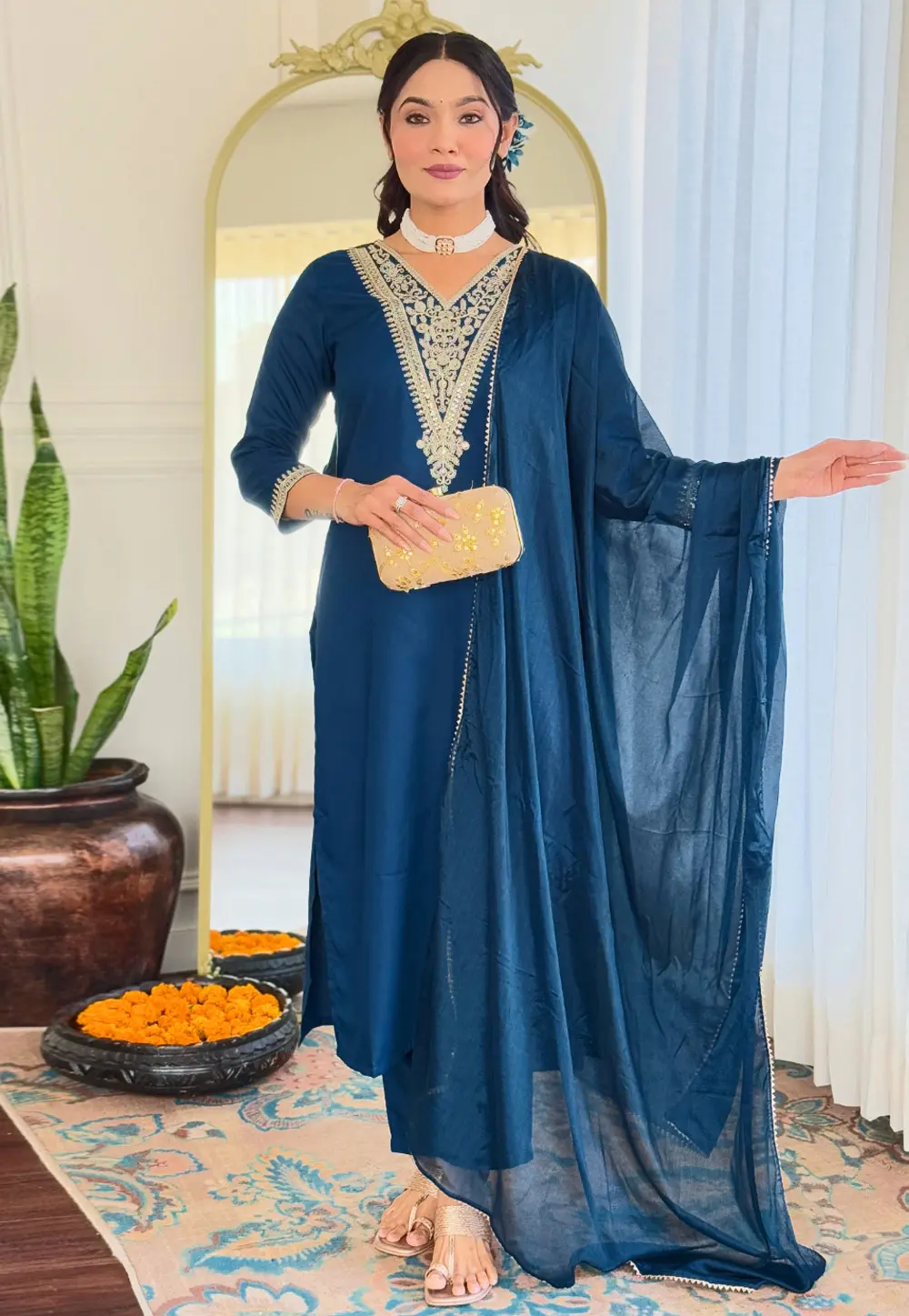 Blue Rayon Readymade Pakistani Suit 303487