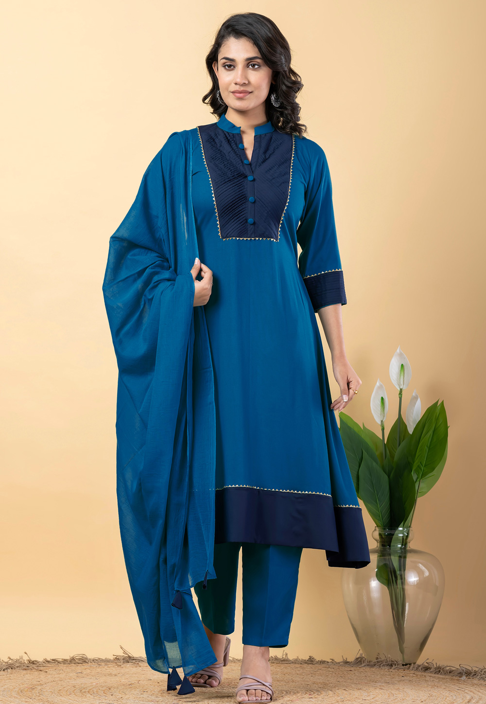 Blue Rayon Readymade Pakistani Suit 306589