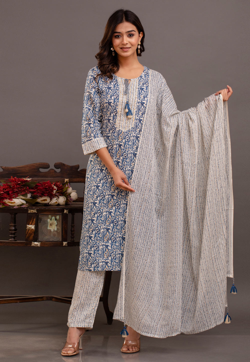Blue Rayon Readymade Pant Style Suit 284314