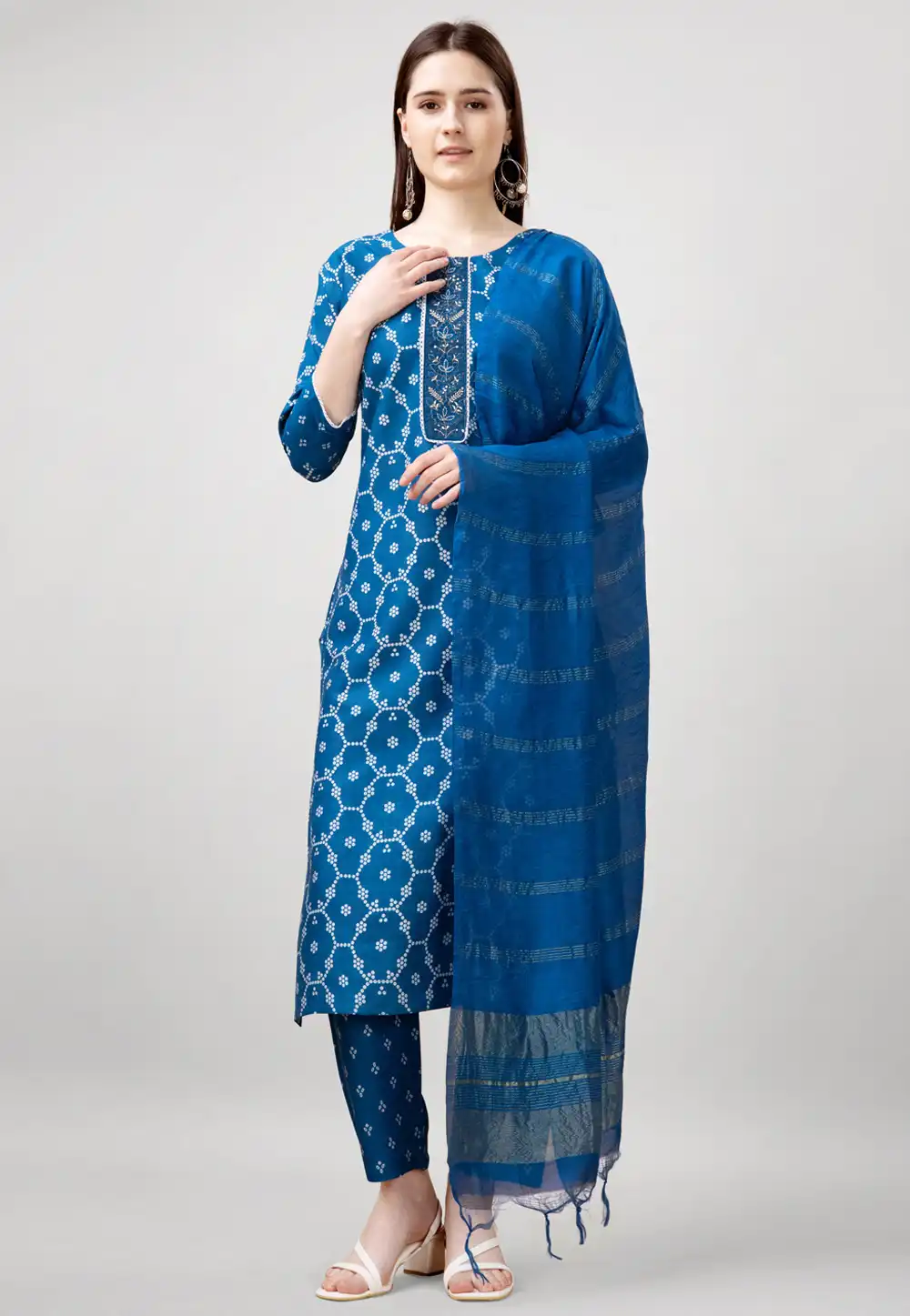 Blue Rayon Readymade Pant Style Suit 292465