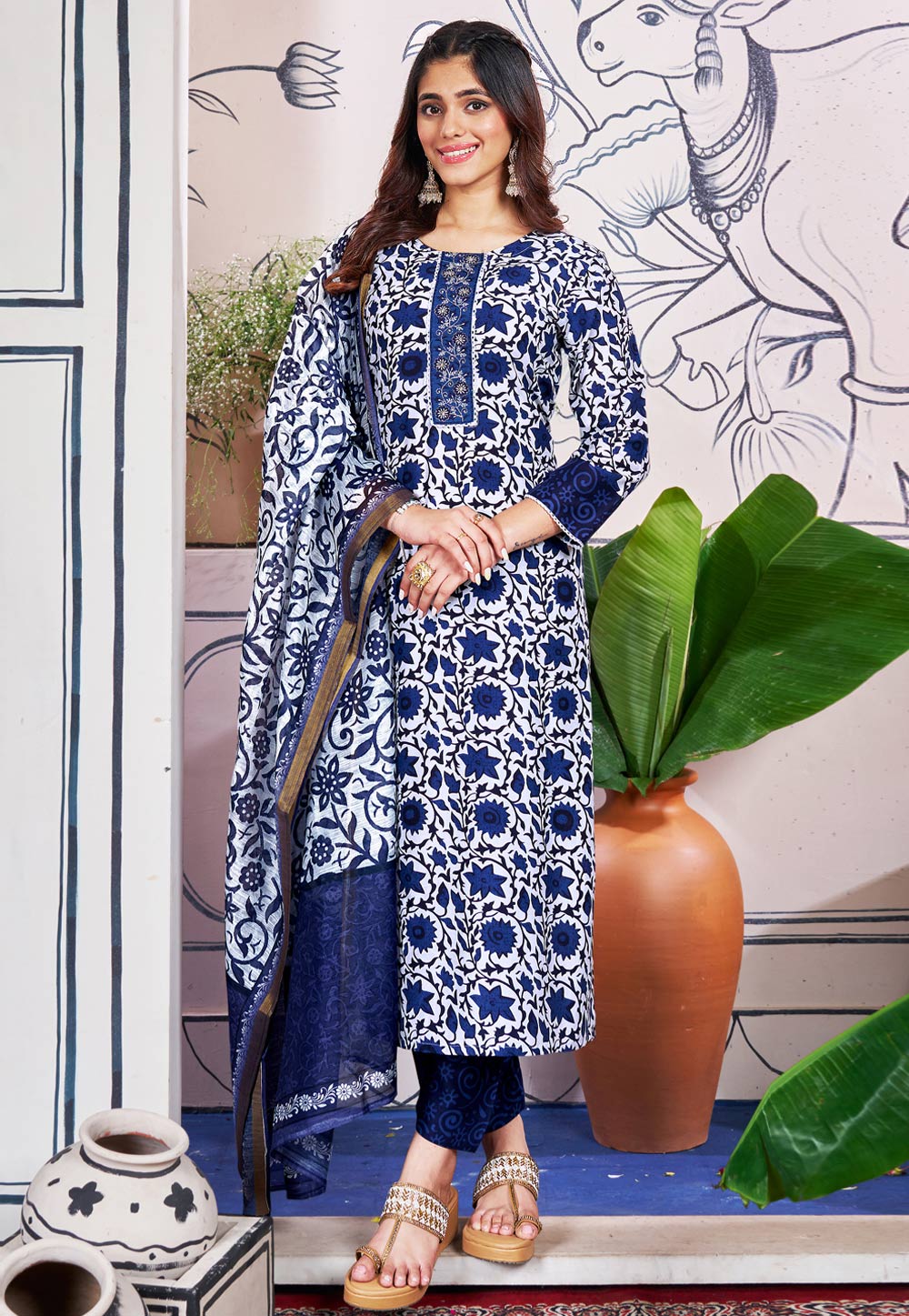 Blue Rayon Readymade Pant Style Suit 305346