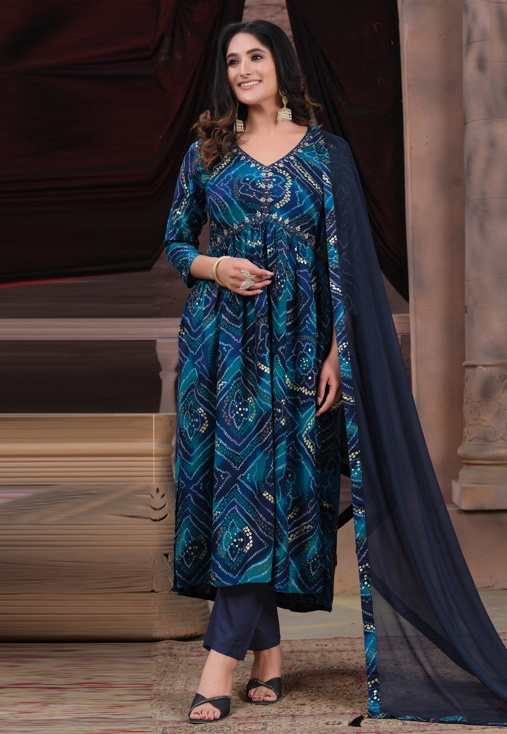 Blue Rayon Readymade Pant Style Suit 278649