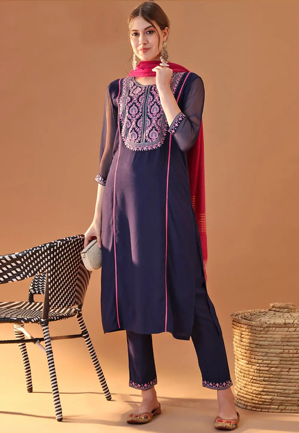 Blue Rayon Readymade Pant Style Suit 301914