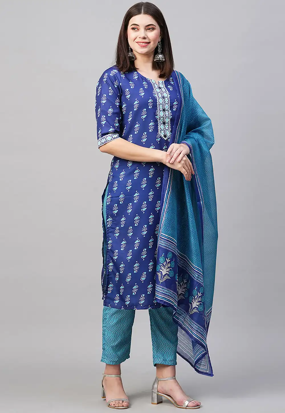 Blue Rayon Readymade Pant Style Suit 288766