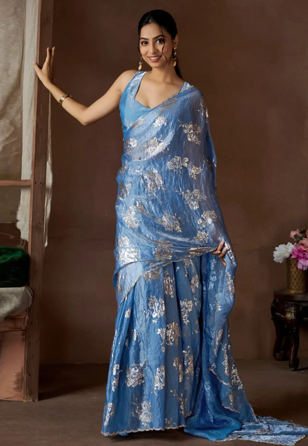 Blue Satin Silk Saree With Blouse 299231