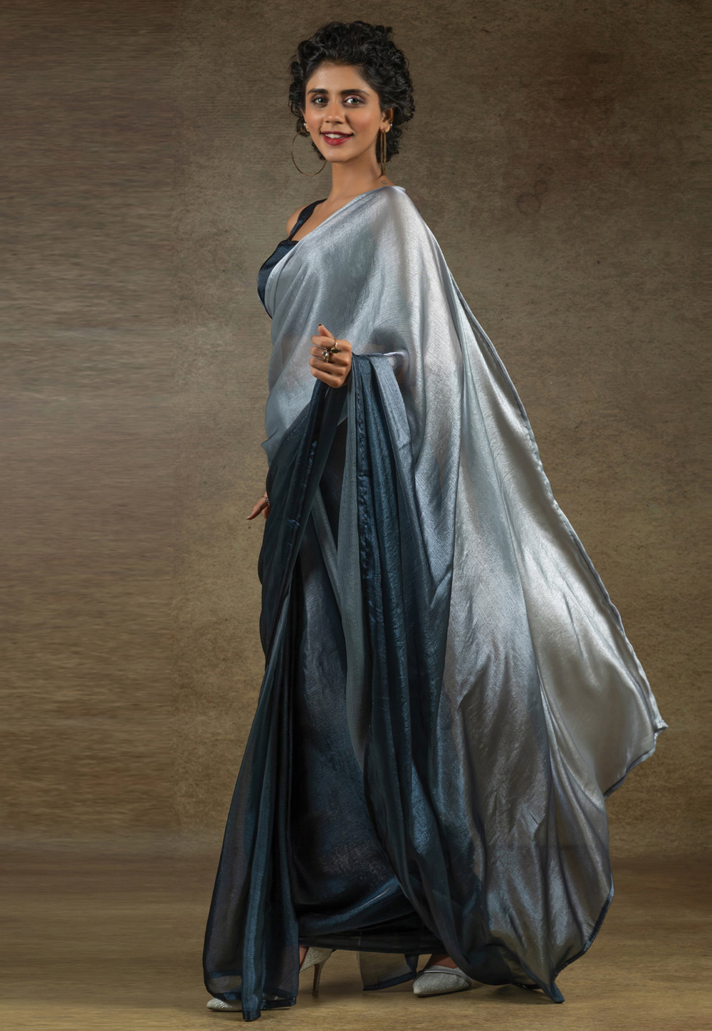 Blue Satin Silk Saree With Blouse 309123