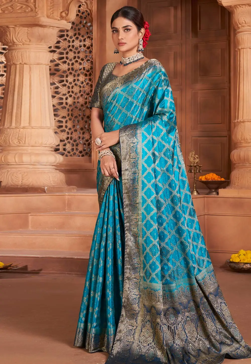 Blue Satin Silk Saree With Blouse 295179