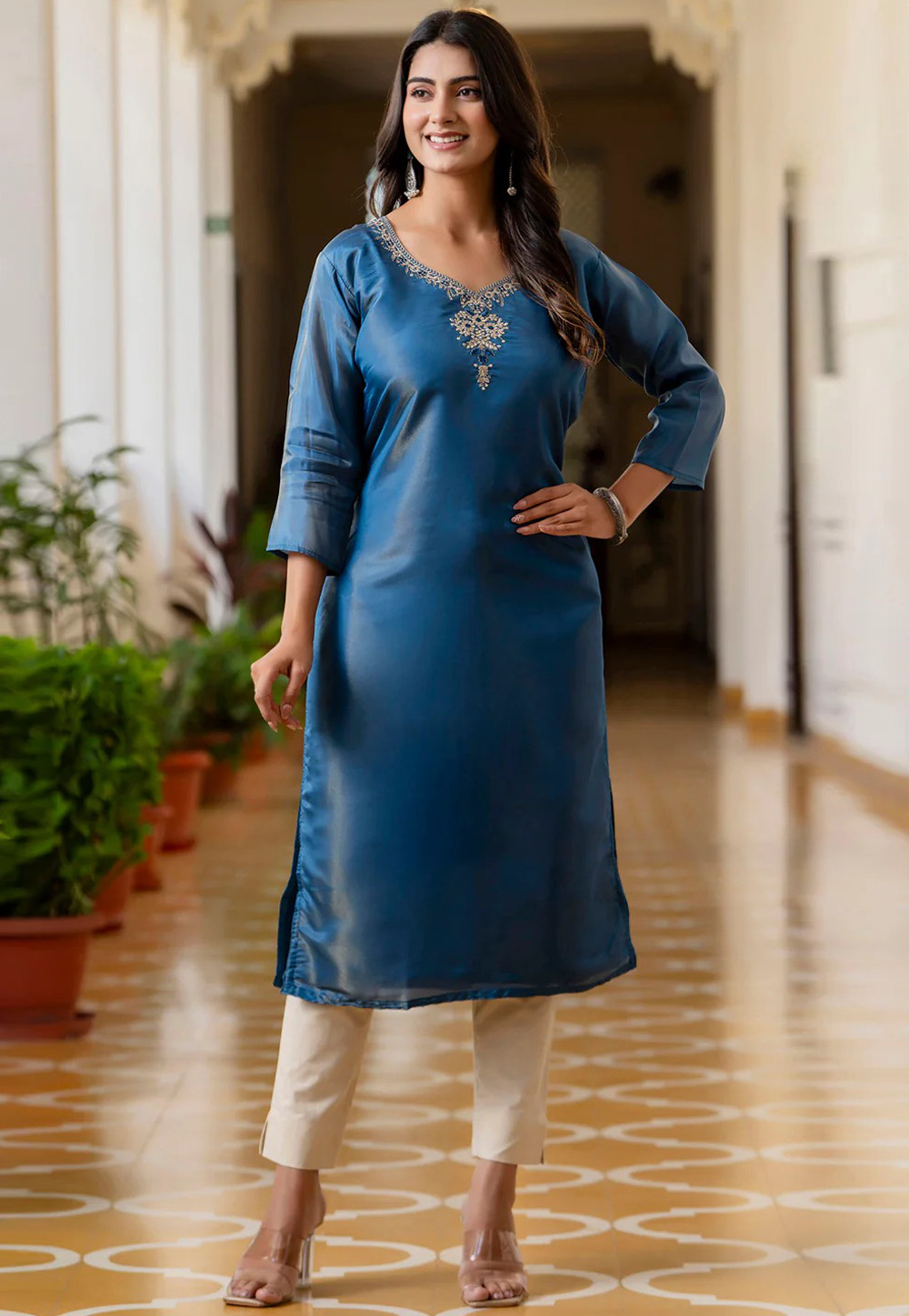 Blue Shimmer Long Kurti 307085