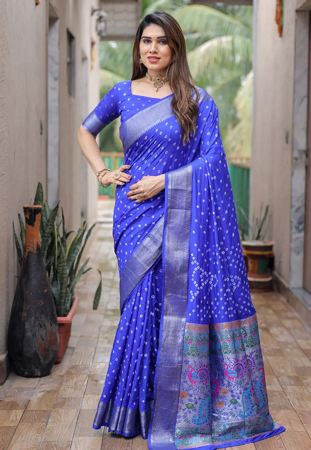 Blue Silk Bandhani Print Saree 295700