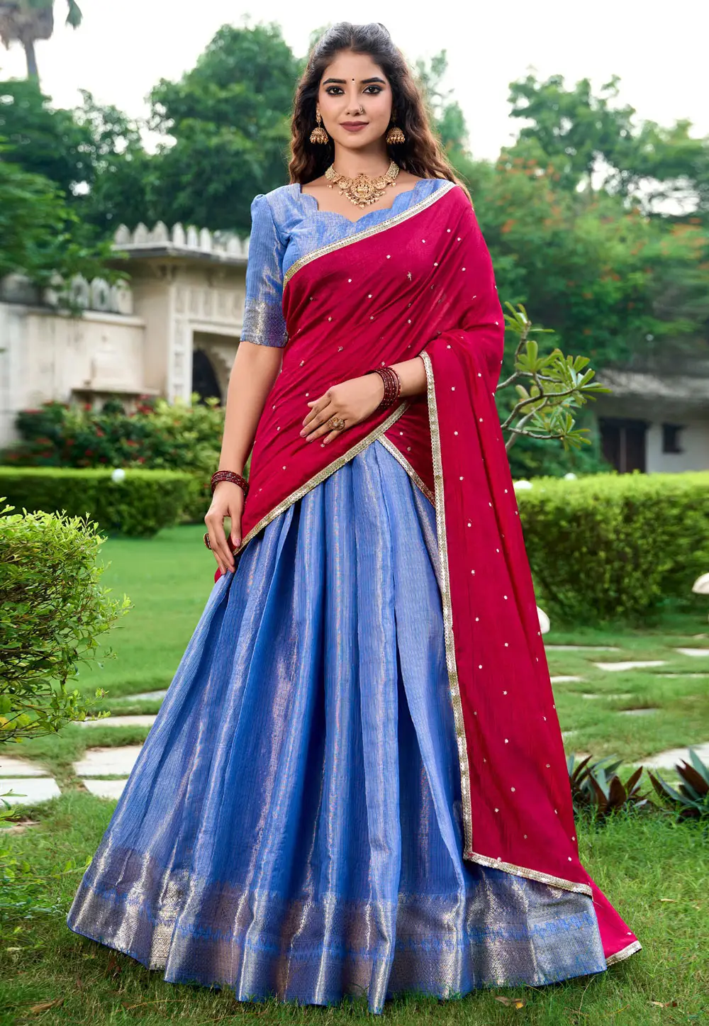 Blue Silk Circular Lehenga Choli 296584