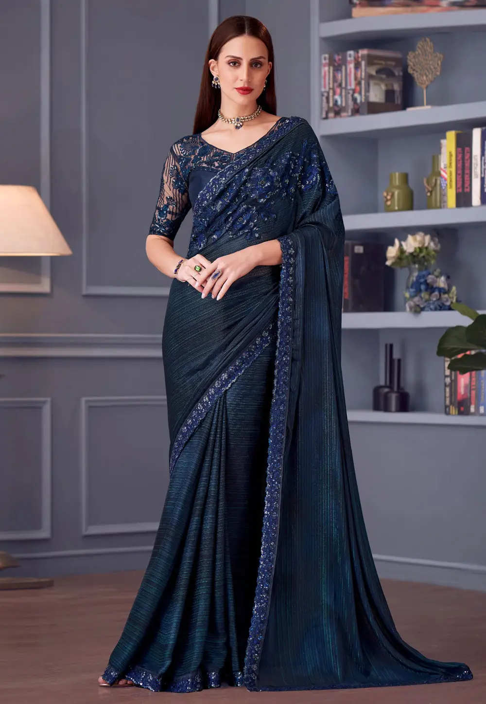 Blue Silk Designer Saree 296344