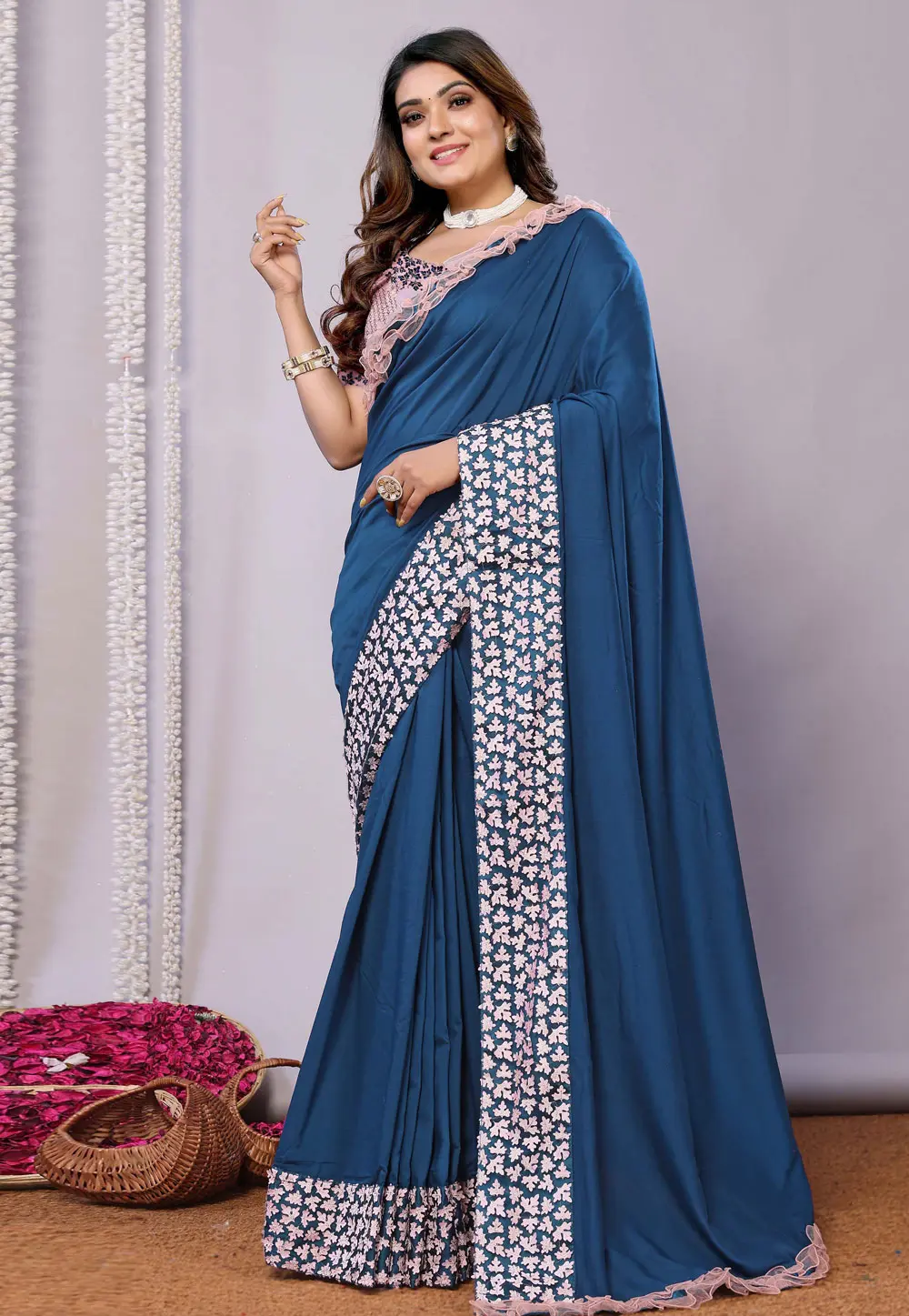 Blue Silk Georgette Saree With Blouse 299501