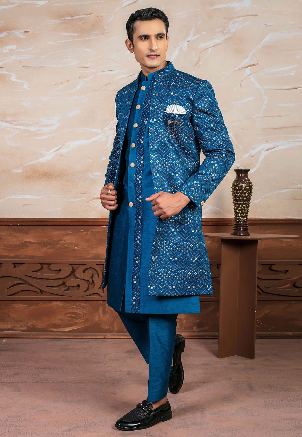 Blue Silk Indo Western Suit 287137