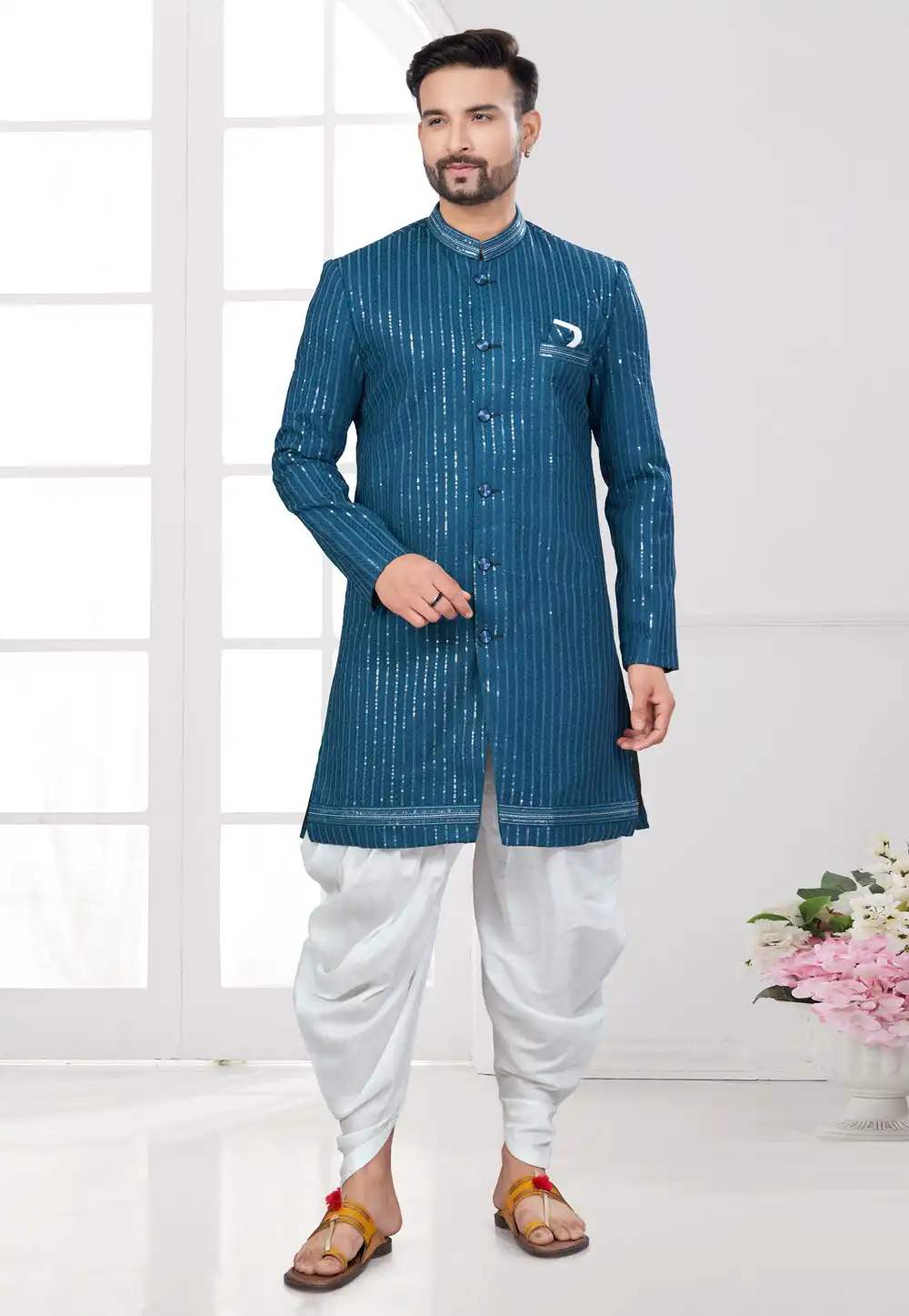 Blue Silk Indo Western Suit 294572