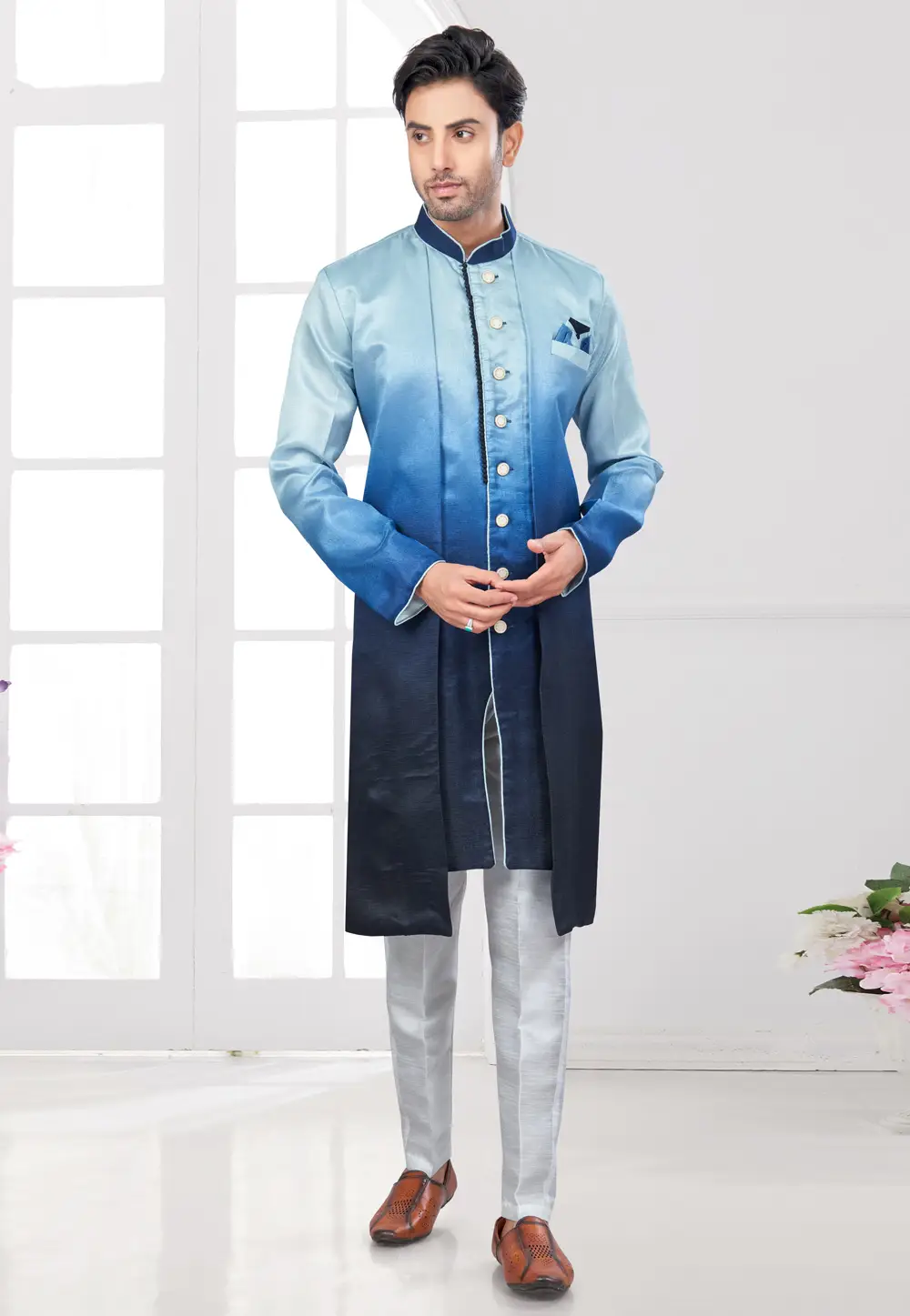 Blue Silk Indo Western Suit 295594