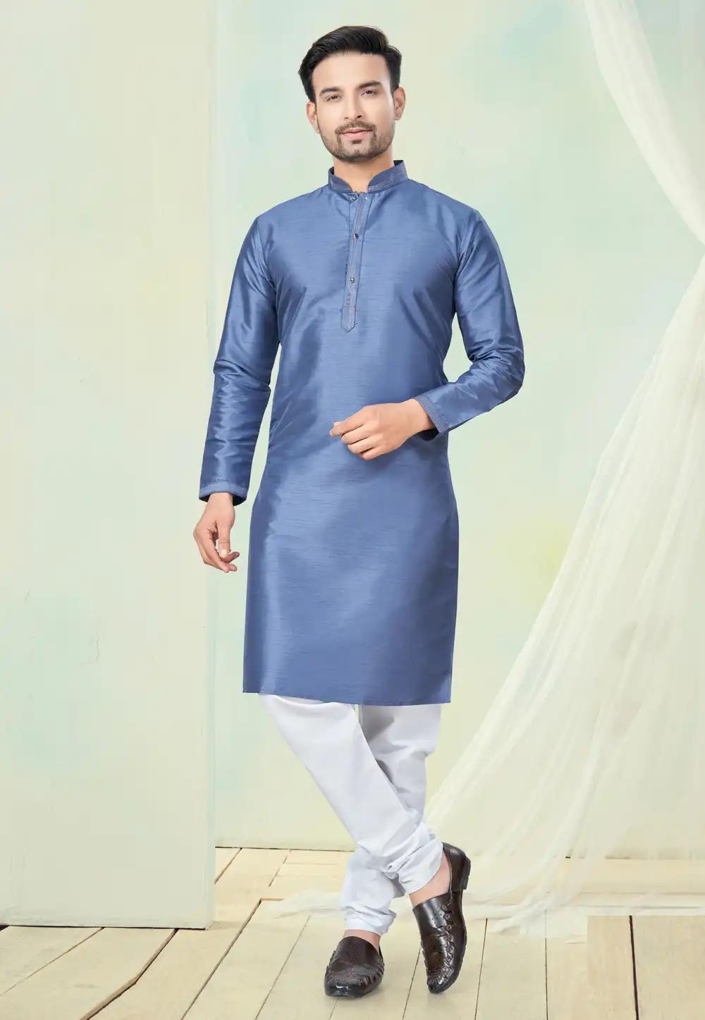 Blue Silk Kurta Pajama 294010